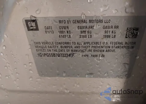 2013 Chevrolet Cruze Ltz z USA, uszkodzony, nr VIN 1G1PG5SB7D7223406